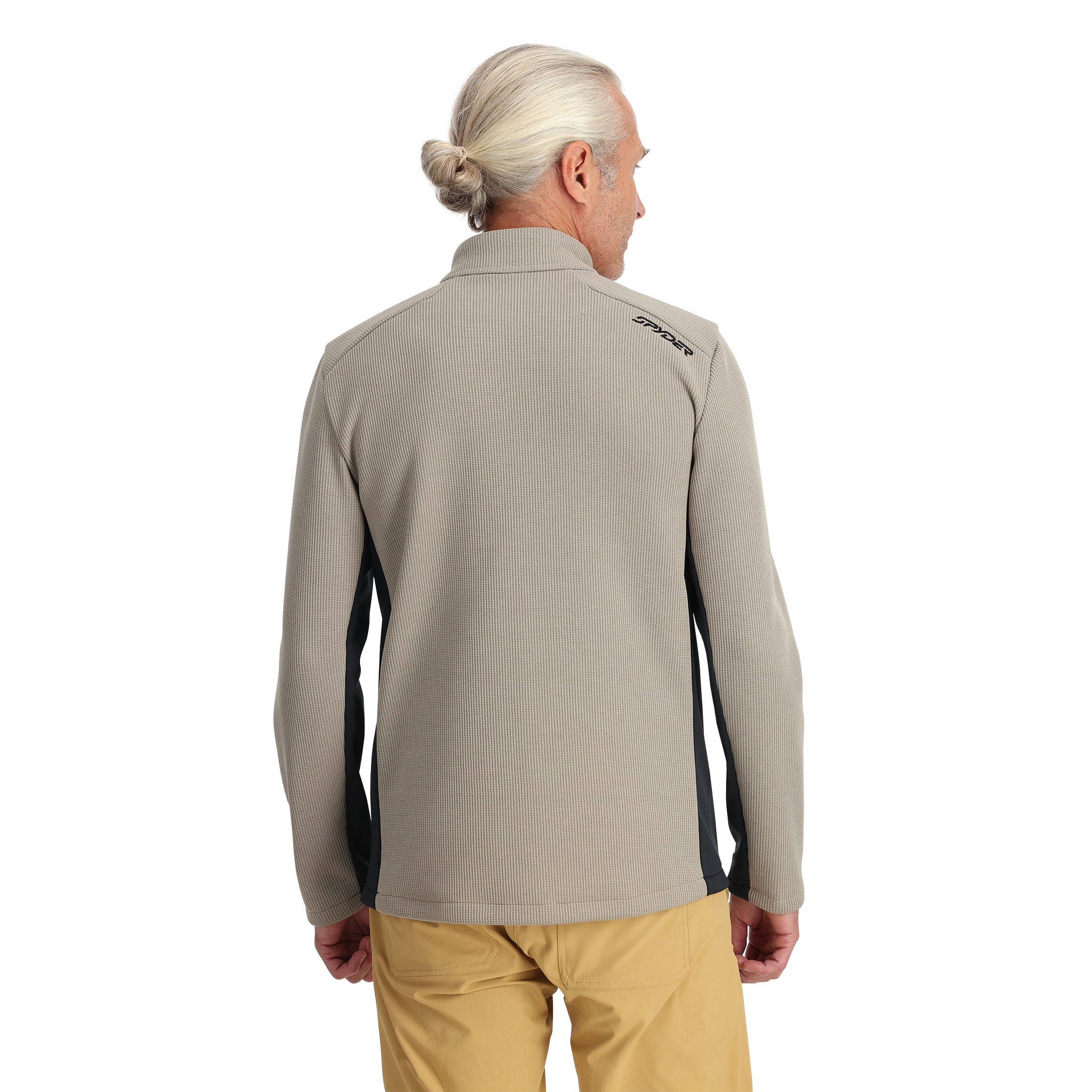 Spyder Men's Bandit Full-Zip Fleece Jacket 2025 - A grey fleece jacket with a zippered front and black accents on the shoulders and sides.