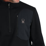 Spyder Men's Bandit 1/2 Zip Top - A black zip-up sweater with a silver zipper and a small embroidered spider logo on the left chest.