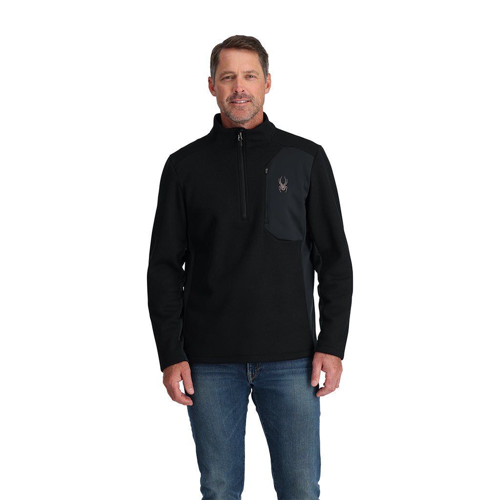 Spyder Men's Bandit 1/2 Zip Top - A black zip-up top with a white logo on the left chest and two silver zippers.
