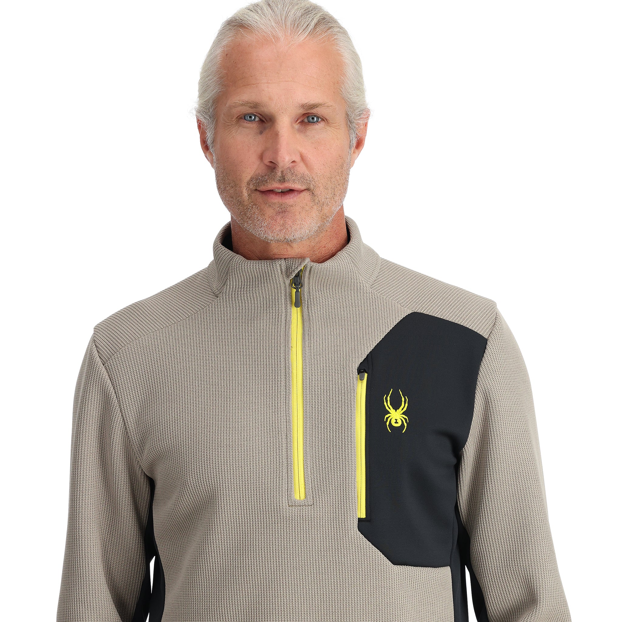 Spyder Men's Bandit 1/2 Zip Top - A black top with a zippered front and a white logo on the left chest.