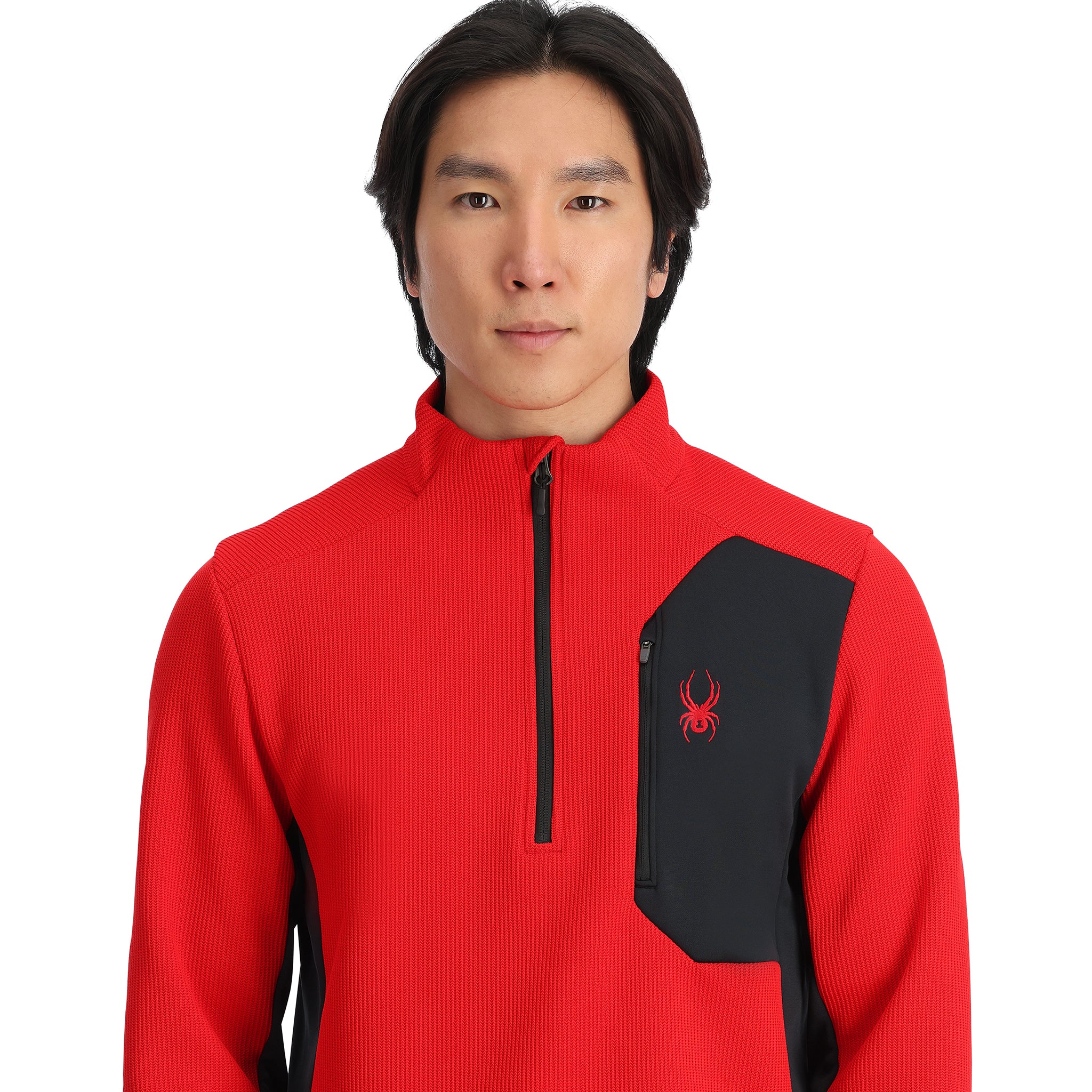 Spyder Men's Bandit 1/2 Zip Top - A red and black half-zip top with a spider logo on the left chest.