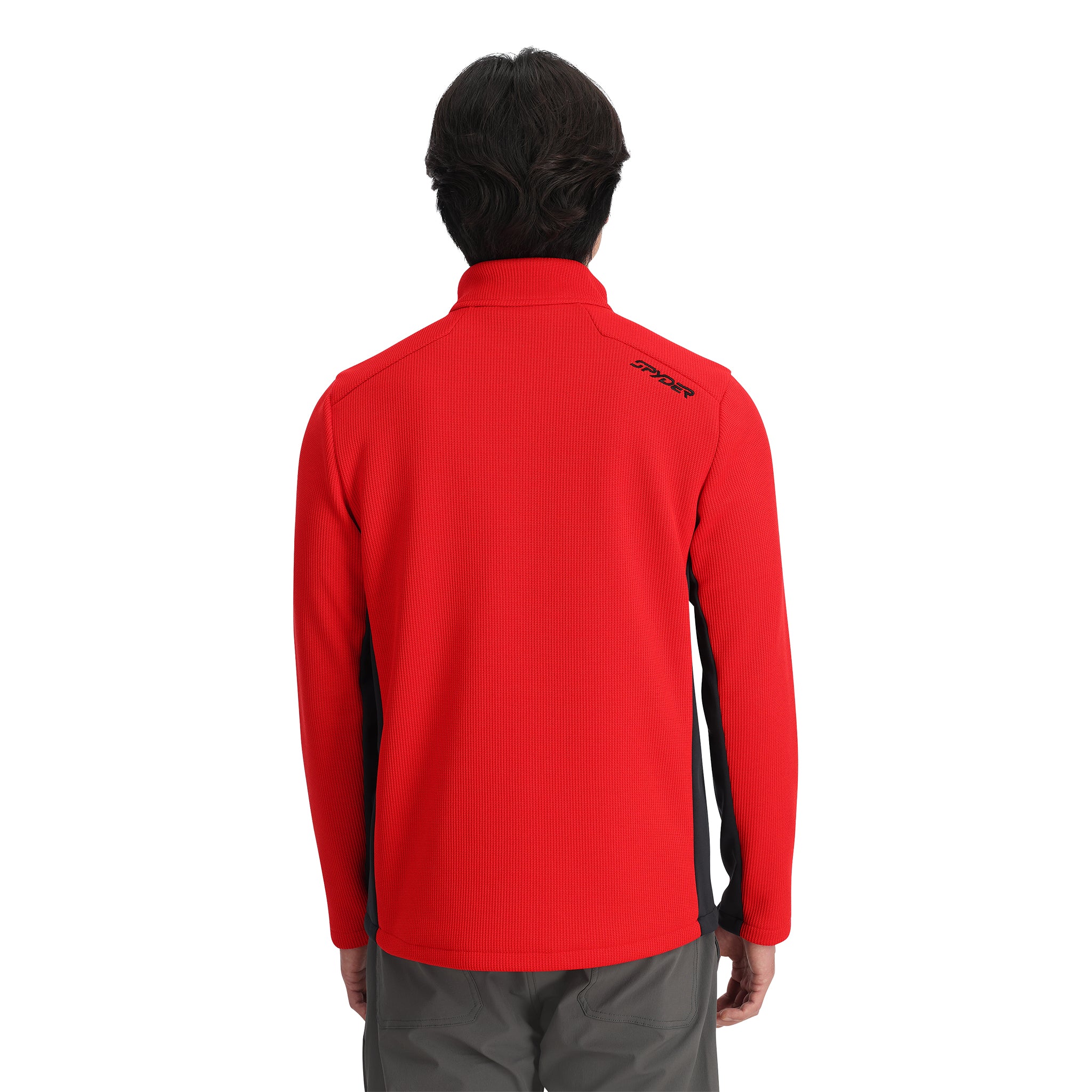 Spyder Men's Bandit 1/2 Zip Top - A red fleece top with a zippered front and black logo on the left chest.
