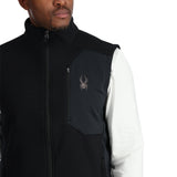 Spyder Men's Bandit Fleece Vest 2025 - A black fleece vest with a zippered chest pocket and silver Spyder logo embroidered on the left side of the chest.