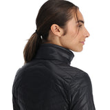 Spyder Women's Glissade Insulated Fleece Jacket - A black jacket with a high collar and diagonal quilted pattern on the back.