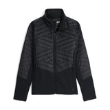 Spyder Women's Glissade Insulated Fleece Jacket - A black fleece jacket with a high collar and zippered pockets, featuring diagonal quilted lines on the chest and sleeves.