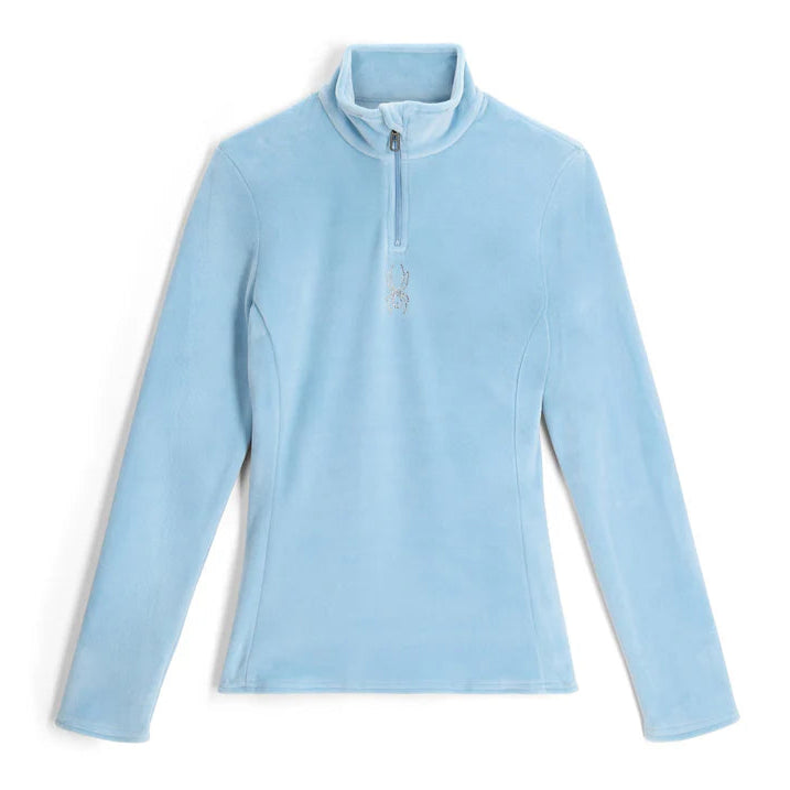 Spyder Women's Shimmer Bug 1/2 Zip Fleece - A light blue fleece with a shimmering pattern of bugs embroidered on the chest.
