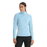 Spyder Women's Shimmer Bug 1/2 Zip Fleece 2025 - A light blue fleece jacket with a zipper and a small embroidered logo on the chest.