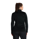 Spyder Women's Shimmer Bug 1/2 Zip Fleece 2025 - A black fleece jacket with a shimmering pattern on the front and back, featuring a half-zip design.
