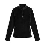 Spyder Women's Shimmer Bug 1/2 Zip Fleece 2025 - A black fleece top with a zipper down the front and a small embroidered bug on the chest.