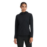 Spyder Women's Gridweb Fleece Hoodie 2025 - A black fleece hoodie with a hood and drawstring, featuring a grid pattern on the front.