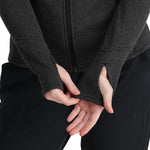 Spyder Women's Soar Full Zip Fleece Jacket 2025 - A dark gray fleece jacket with a zippered front and two side pockets.