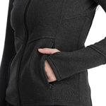 Spyder Women's Soar Full Zip Fleece Jacket 2025 - A dark gray fleece jacket with a zippered front and two side pockets.