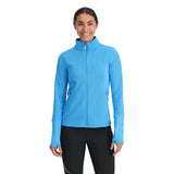 Spyder Women's Bandita Full-Zip Fleece Jacket 2025 - A light blue fleece jacket with a high collar and zippered pockets on either side.