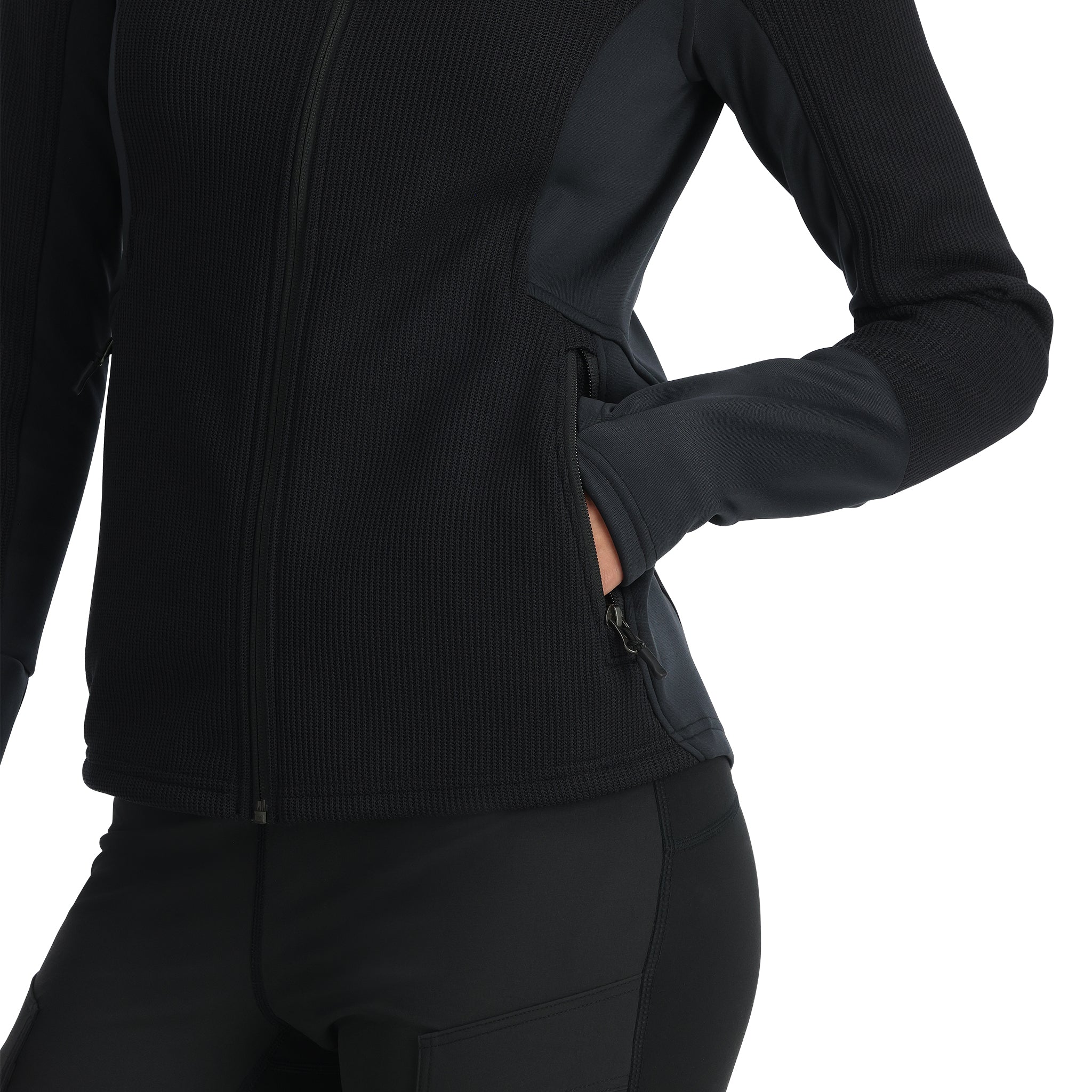 Spyder Women's Bandita Full-Zip Fleece Jacket 2025 - Black fleece jacket with zippered pockets and a full-length zipper down the front.