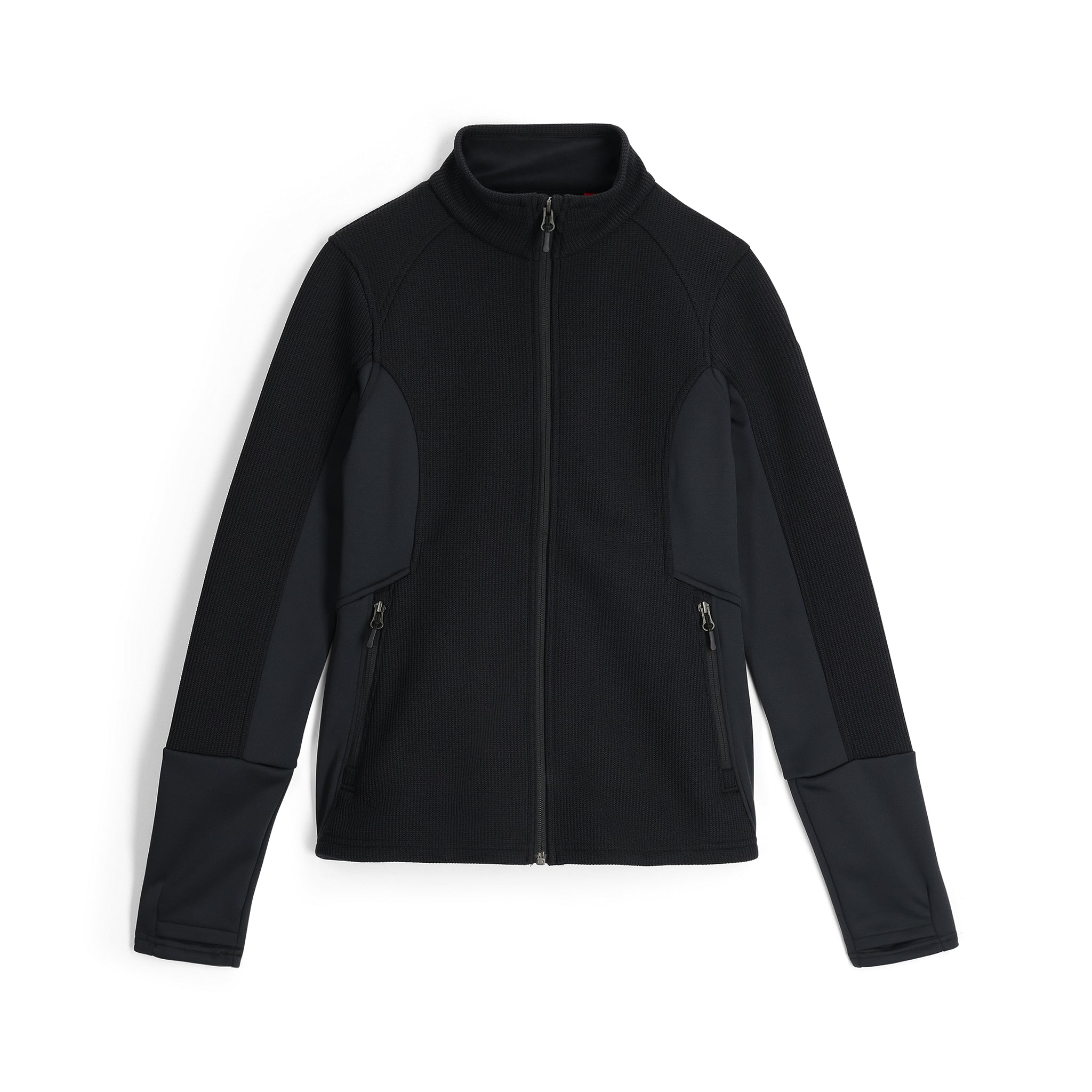 Spyder Women's Bandita Full-Zip Fleece Jacket 2025 - A black fleece jacket with a zippered front and two side pockets.