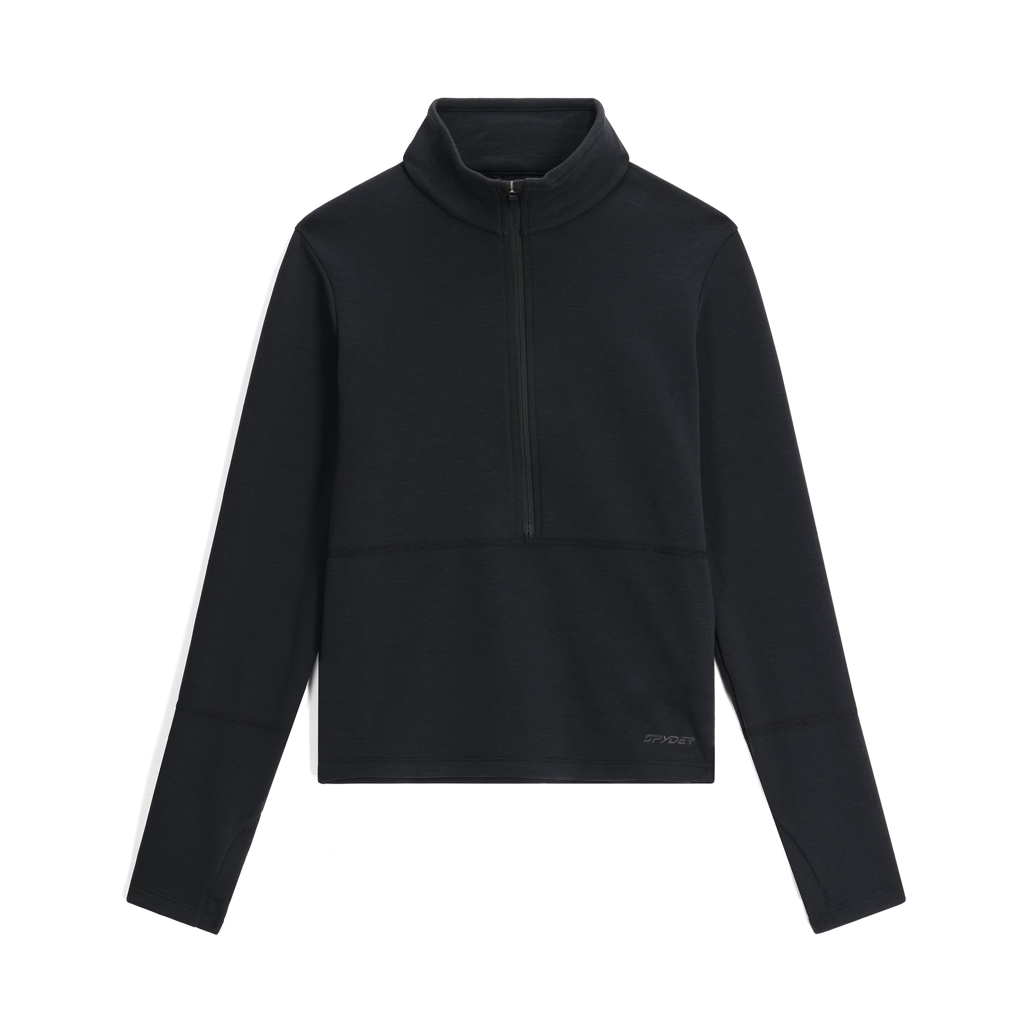 Spyder Women's Speed Fleece 1/2 Zip 2025 - A black fleece zip-up top with a high collar and zipper down the front.