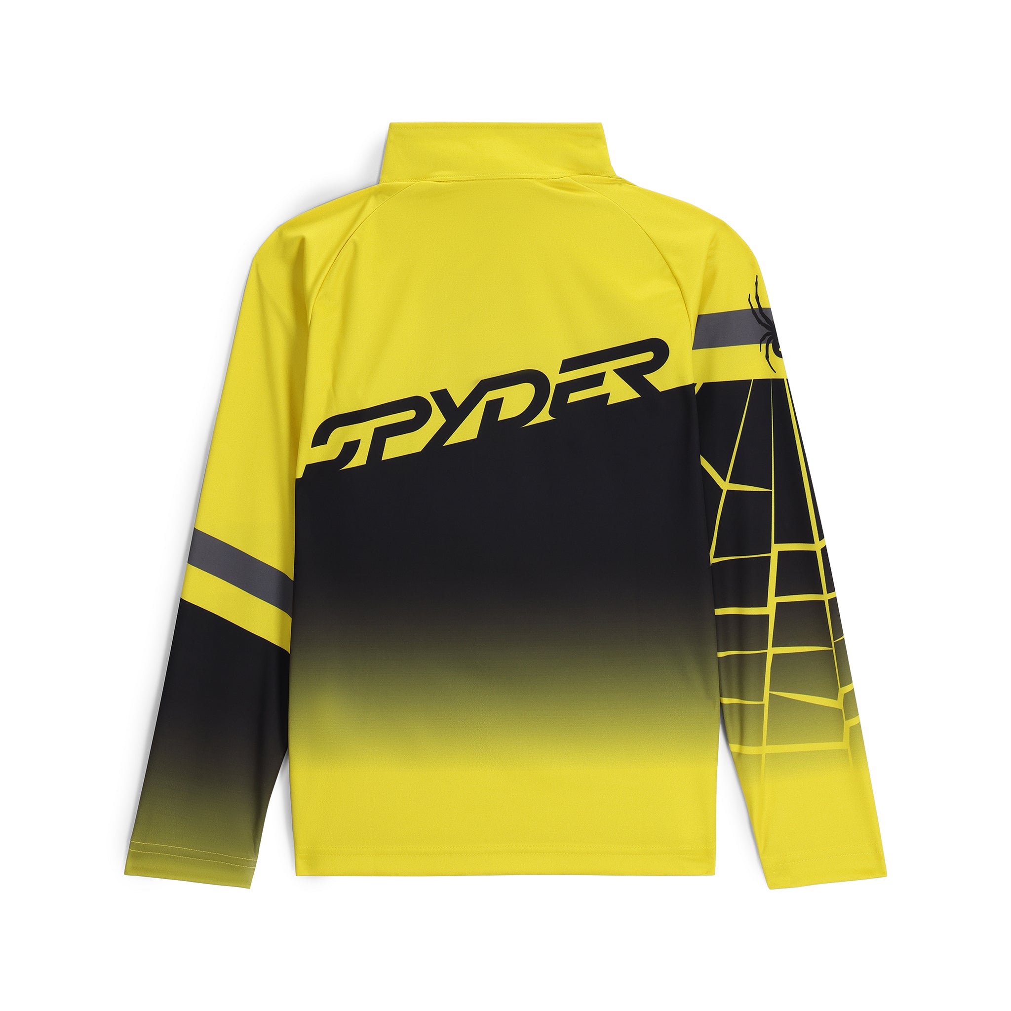 Spyder Boys' Incline 1/2 Zip Top - A yellow and black zip-up top with a collar, featuring a zipper that runs from the neck to the chest.