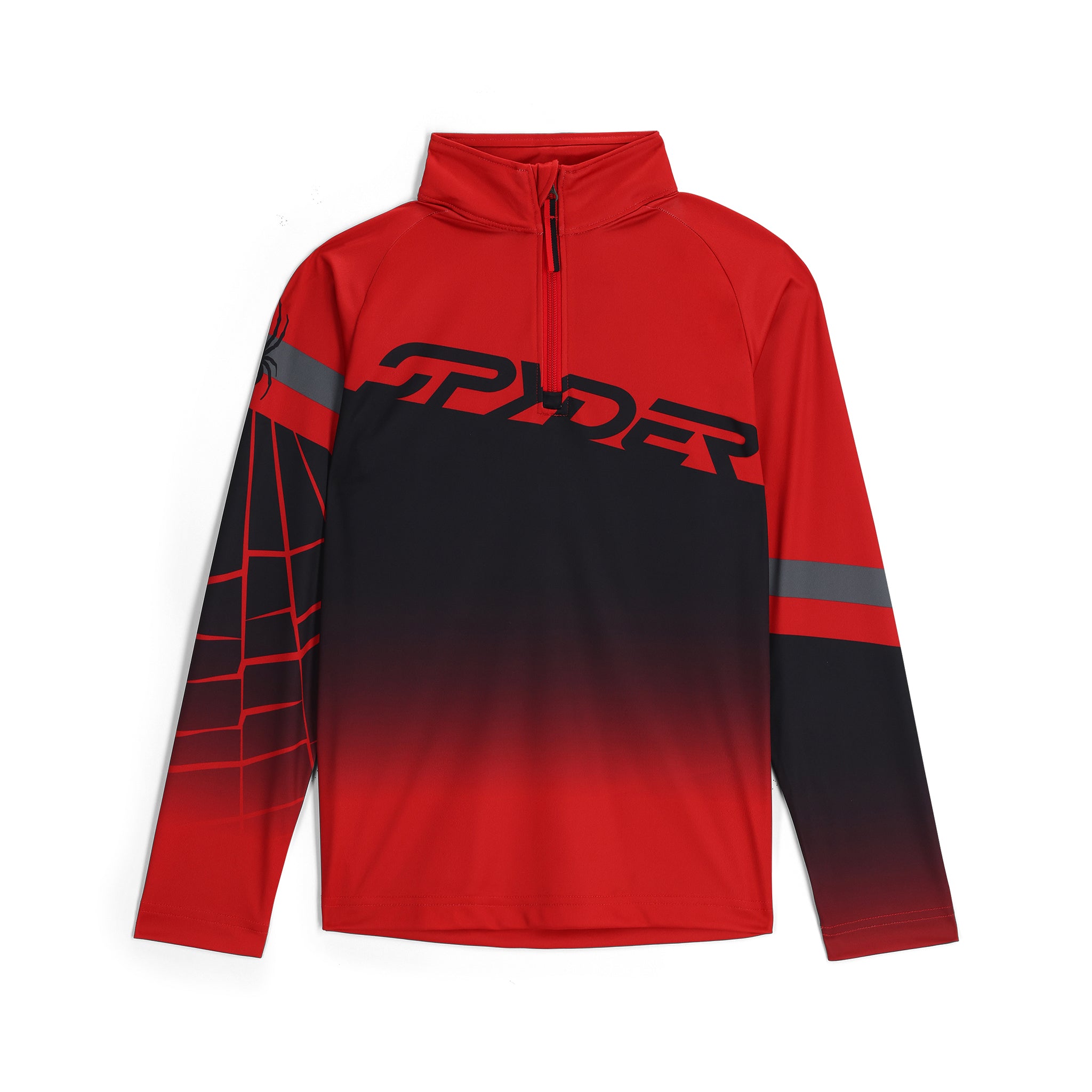 Spyder Boys' Incline 1/2 Zip Top - A red and black ombre top with a zipper down the front, featuring a logo on the left chest area.