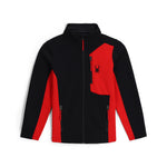 Spyder Youth Bandit Full-Zip Fleece Jacket 2025 - A black fleece jacket with red accents and a small spider logo on the left chest.