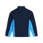 Spyder Youth Bandit Full-Zip Fleece Jacket 2025 - A navy blue fleece jacket with a full zip and two chest pockets, featuring a white logo on the left chest.