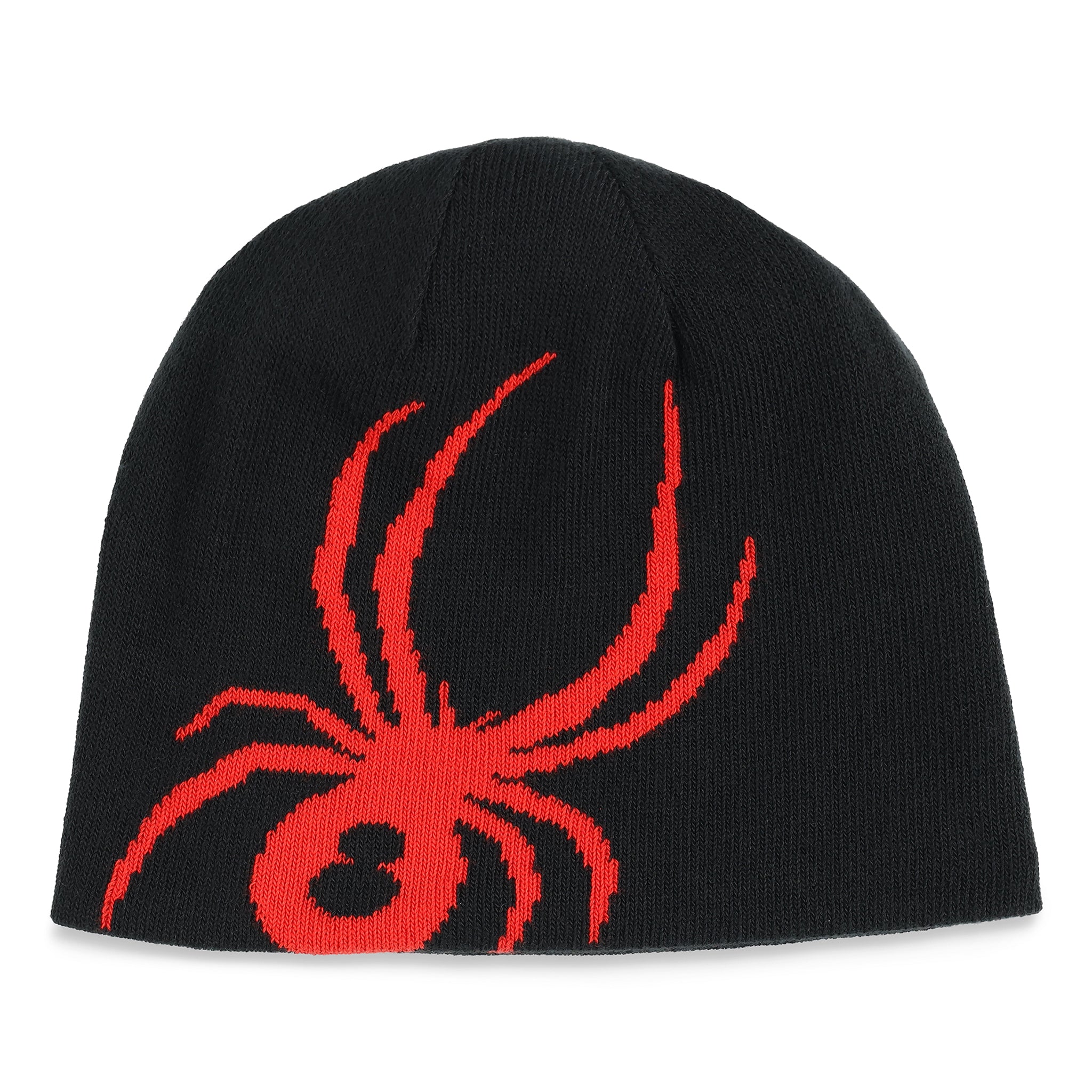 Spyder Men's Arachnid Beanie - A black beanie with a red spider design on the front.