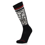 Spyder Men's Sweep Ski Socks 2025 - Black ski socks with a red stripe at the top and gray heel and toe sections.