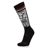 Spyder Men's Sweep Ski Socks 2025 - Black ski socks with a red stripe at the top and gray heel and toe sections.