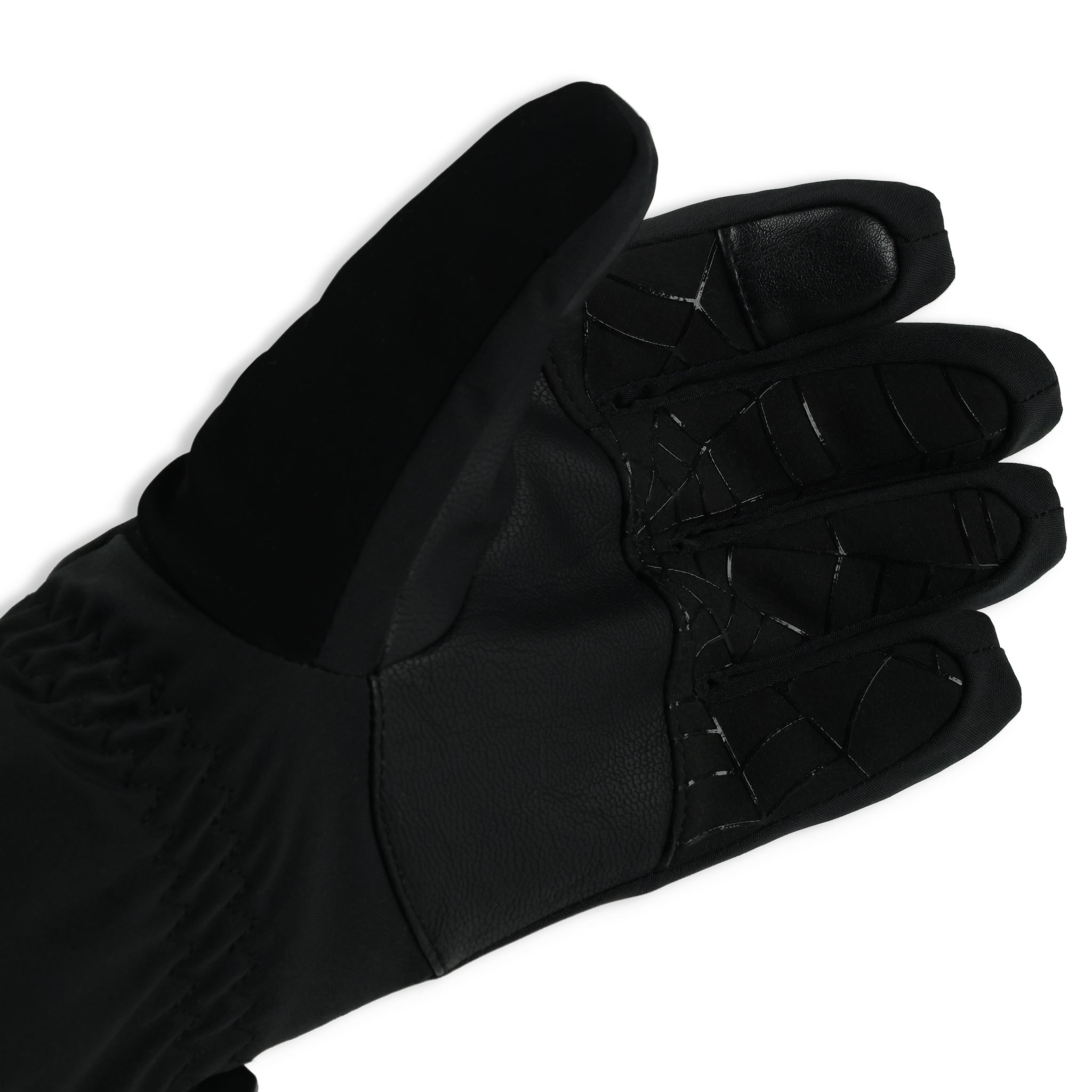 Spyder Women's Crucial Glove - A black glove with a textured palm and thumb, featuring a subtle pattern of thin white lines on the back.