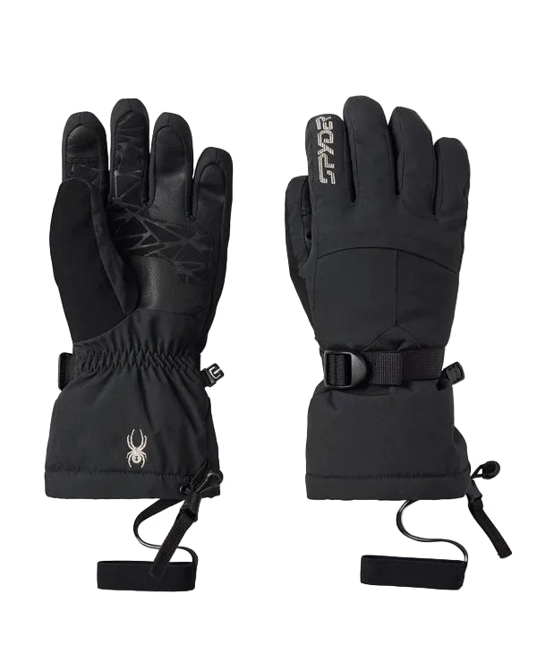 Women’s black ski gloves with padded cuff and adjustable wrist strap