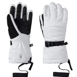 Women’s ski gloves in black and white with padded cuff and adjustable wrist strap