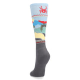 Spyder Women's Sweep Ski Socks 2025 - A pair of light blue ski socks with a red spider logo on top and gray toes and heels.