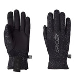 Women's fleece gloves, black speckle knit with black palm and cuff toggle