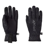 Women's fleece gloves, black speckle knit with black palm and cuff toggle