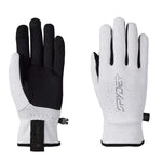 Women's fleece gloves, white speckle knit with black palm and cuff toggle