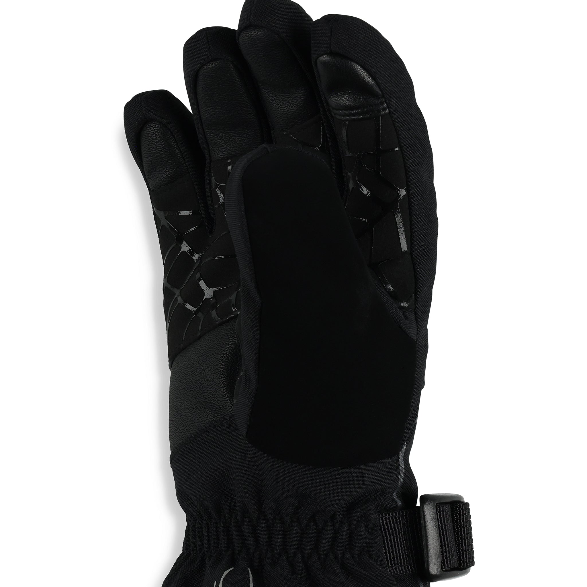 Spyder Boys' Overweb Glove - Black glove with a webbed pattern on the back of the hand and fingers, featuring black hardware.