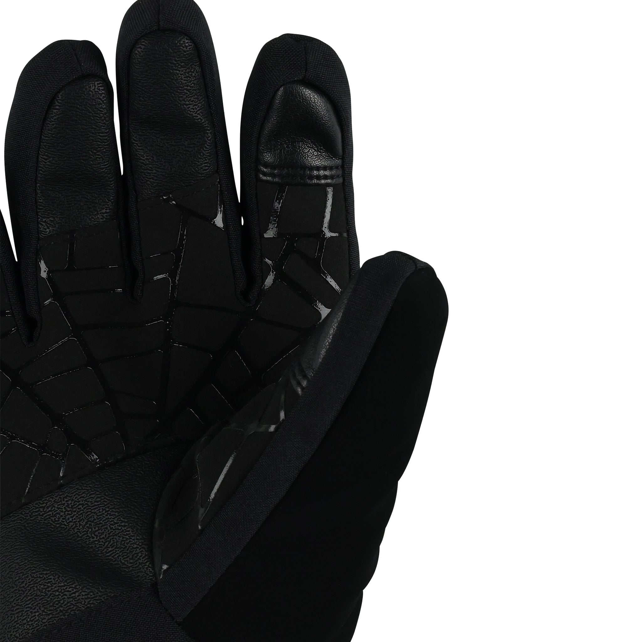 Spyder Boys' Overweb Glove 2025 - Black glove with textured palm and fingers, featuring a webbed pattern on the back of hand.