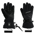 Spyder Boys' Overweb Glove 2025 - A black glove with a spider logo on the wrist and web pattern on the palm.