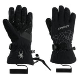 Spyder Boys' Overweb Glove 2025 - A black glove with a spider logo on the wrist and web pattern on the palm.