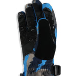 Spyder Boys' Overweb Glove - A black glove with a blue and grey camouflage pattern, featuring a strap on the wrist.