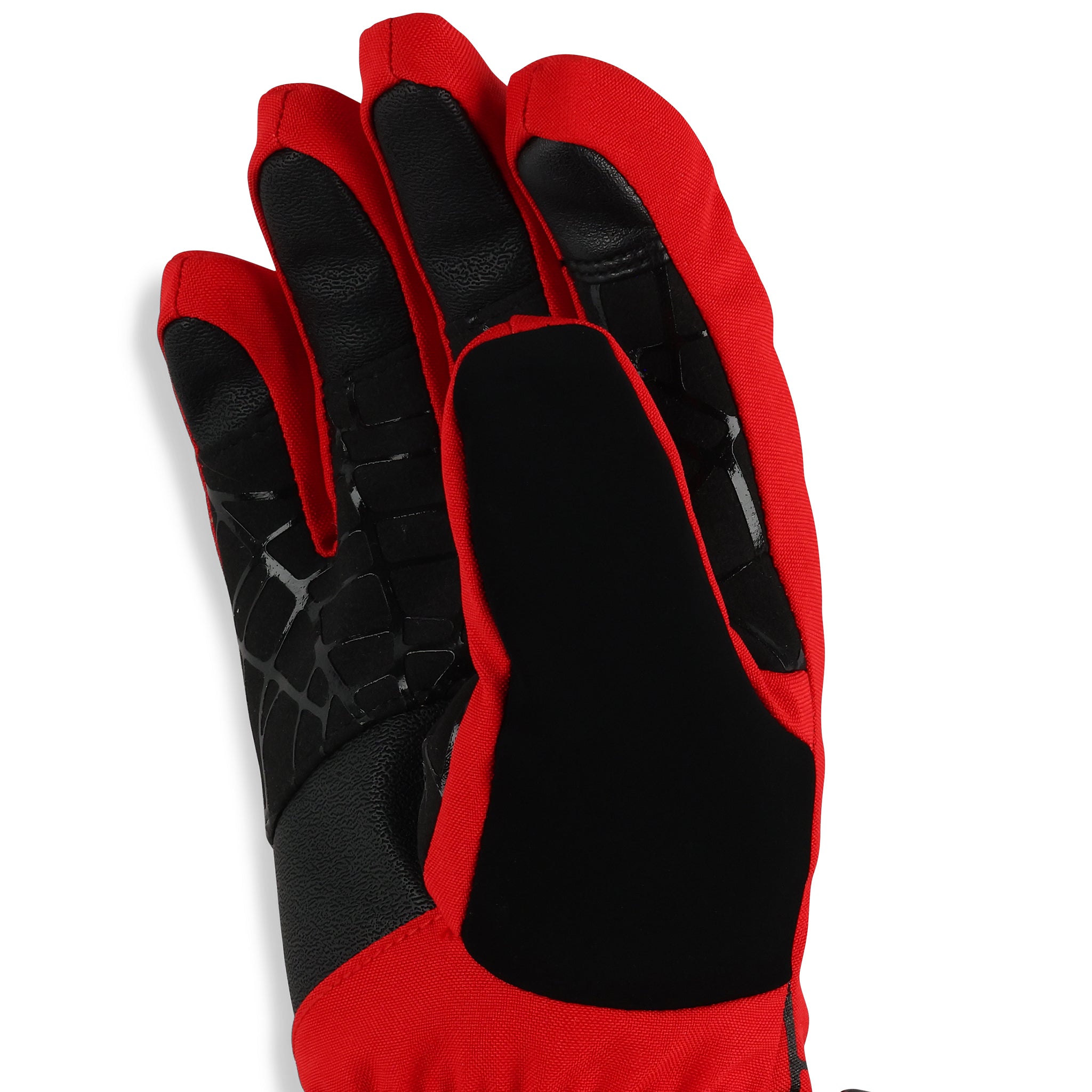 Spyder Boys' Overweb Glove - A black glove with a webbed pattern on the back and red accents around the wrist cuff.