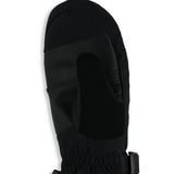 Spyder Girls' Finn Ski Mitt - Black mitt with textured black leather palm and thumb, black fleece back, and black strap on wrist.