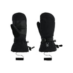 Spyder Girls' Finn Ski Mitt - Black mittens with a textured pattern on the back of the hand and black straps at the wrist.