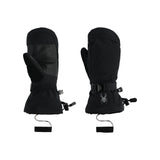 Spyder Girls' Finn Ski Mitt - Black mittens with a textured pattern on the back of the hand and black straps at the wrist.