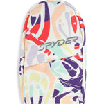 Spyder Girls' Cubby Ski Mitt 2025 - A pair of white ski mitts with a purple and pink floral pattern, featuring a strap closure at the wrist.