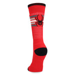 Spyder Boys' Sweep Ski Socks 2025 - Red ski socks with a black spider logo on the top of each foot.