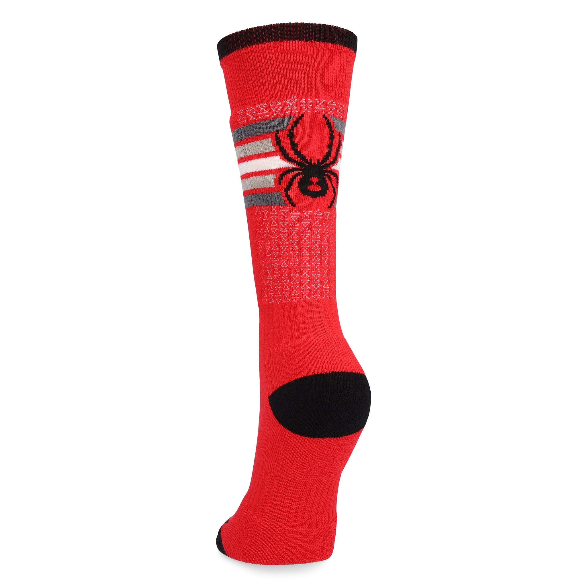 Spyder Boys' Sweep Ski Socks 2025 - Red ski socks with a black spider logo on the top of each foot.