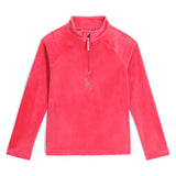 Spyder Junior Girls' Shimmer Bug 1/2 Zip 2025 - A pink zip-up sweater with a shimmering bug design on the front.