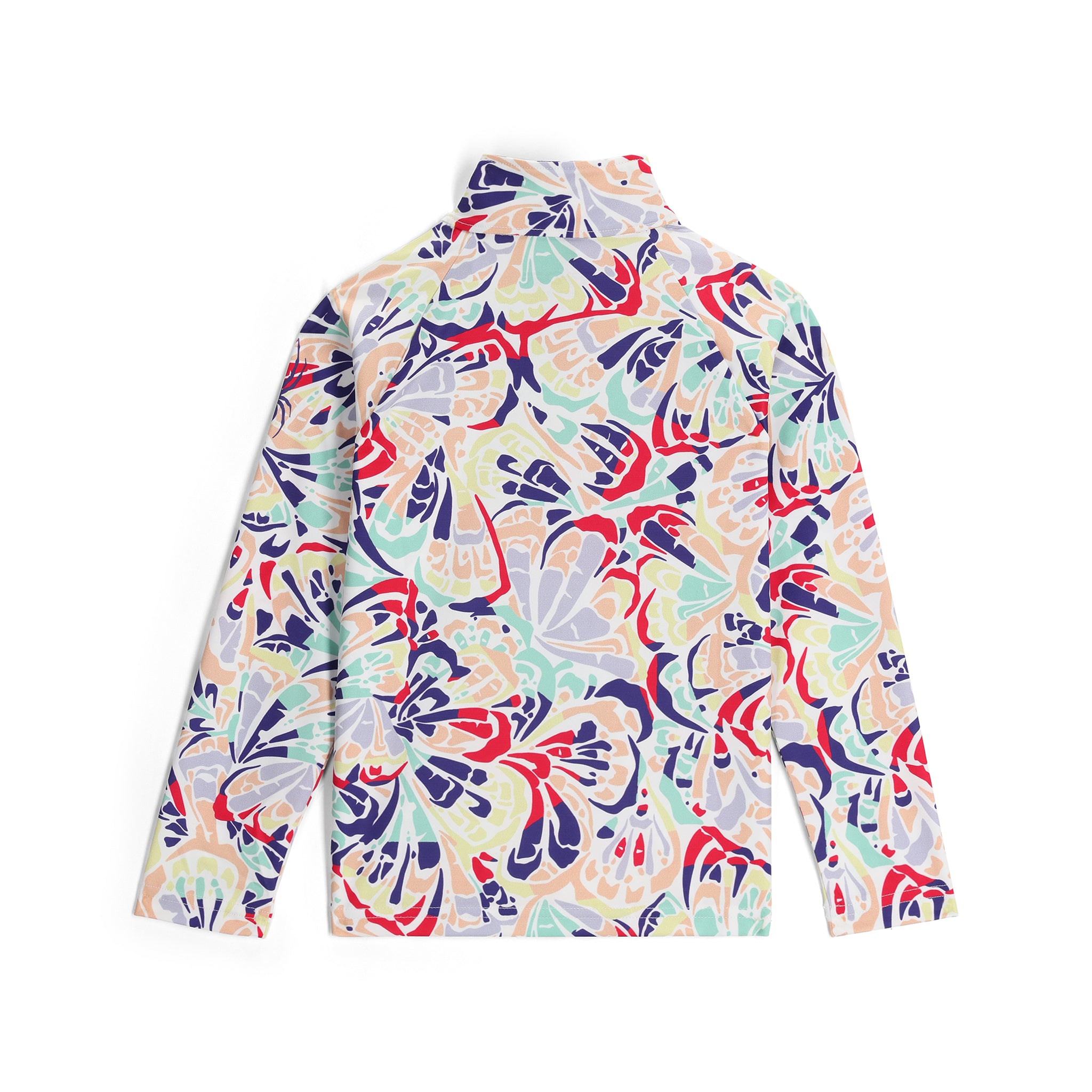 Spyder Girls' Reflect 1/2 Zip Top 2025 - A white top with a subtle, reflective pattern of dark blue and red lines.