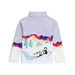 Spyder Girls' Reflect 1/2 Zip Top - A light blue top with a zippered front and a hood, featuring a reflective logo on the chest.