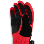 Spyder Girl's Synthesis Ski Gloves 2025 - A pair of red gloves with black accents and a textured palm, featuring a strap on the wrist for secure fit.